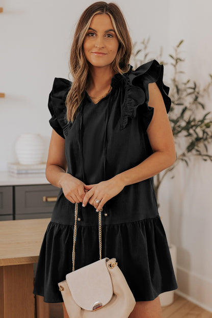 Tiered Ruffled Sleeves Mini Dress with Pockets