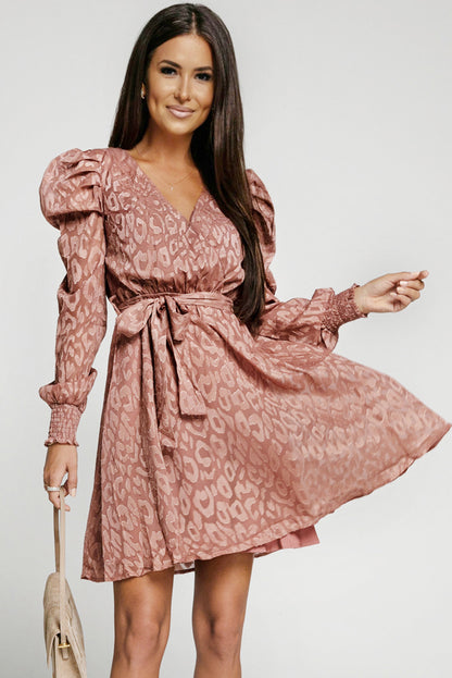 Rhae Jacquard Animal Print Surplice Dress