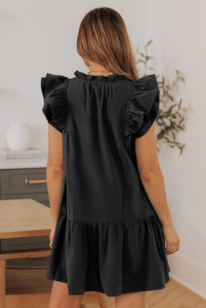 Tiered Ruffled Sleeves Mini Dress with Pockets