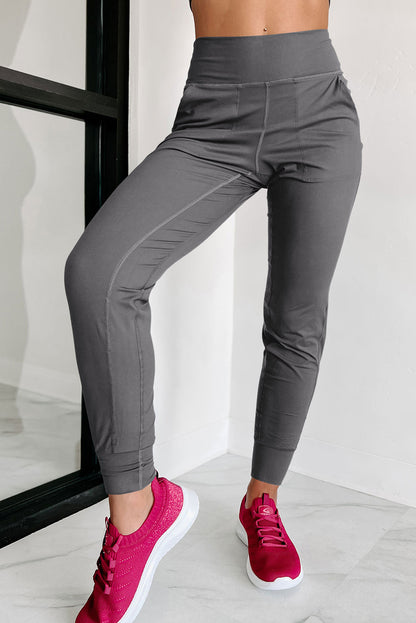 Medium Grey Exposed Seam High Waist Pocketed Joggers