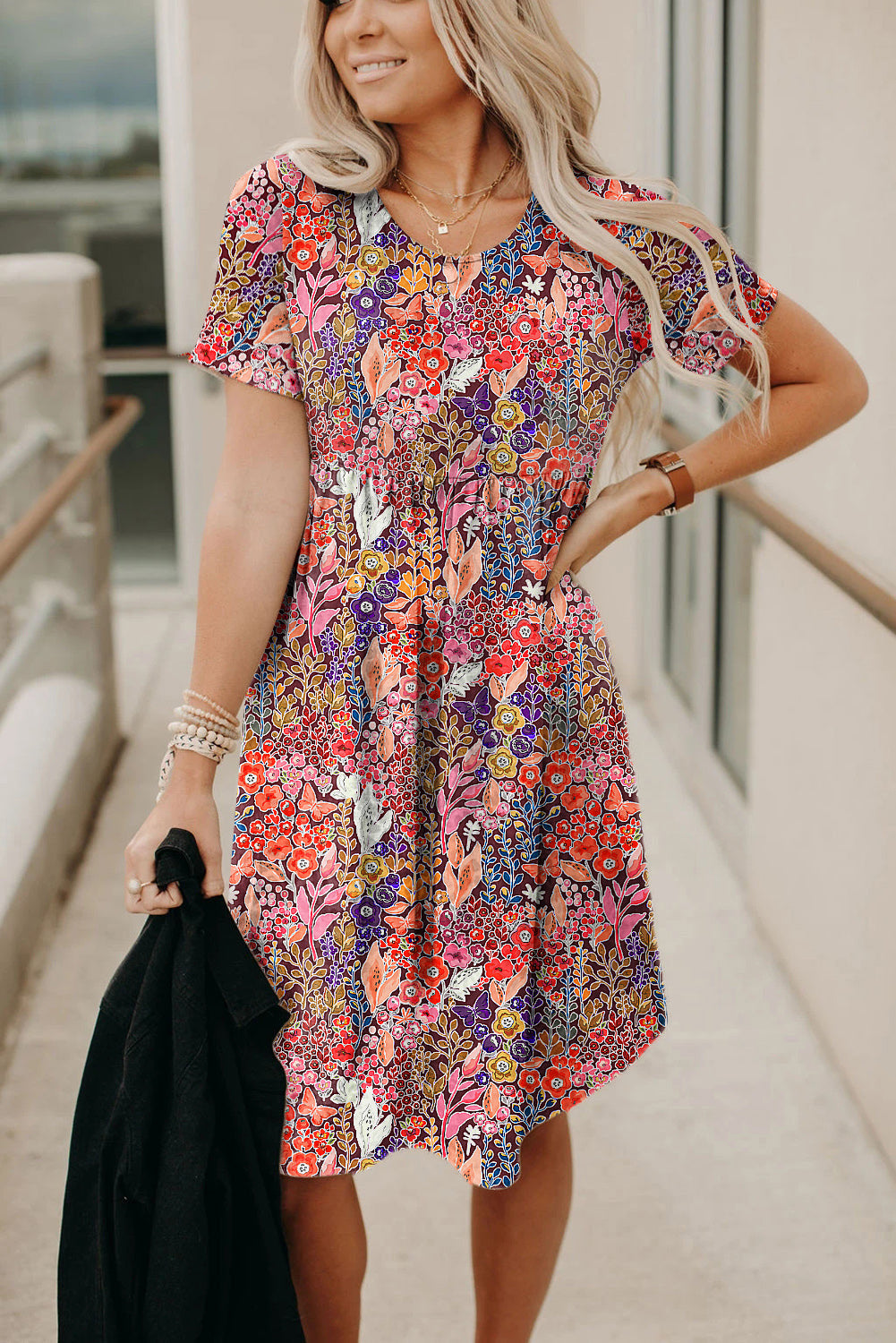 Red Leopard Print Short Sleeve A-line Dress