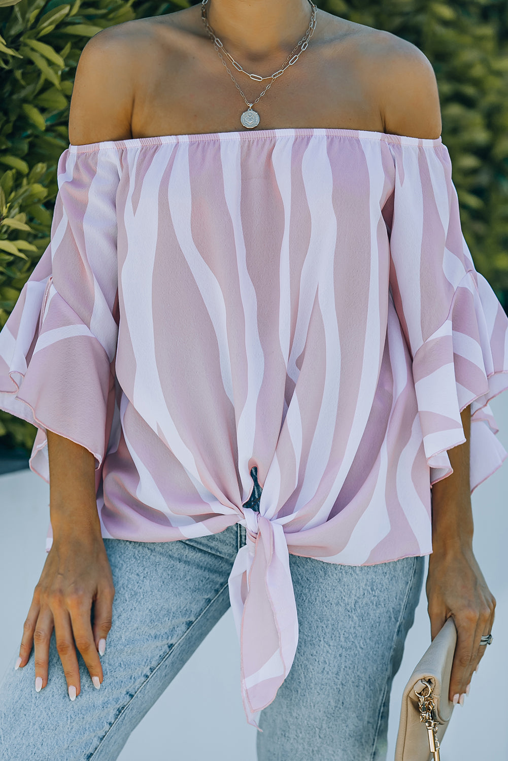 Off The Shoulder Vertical Stripes Blouse