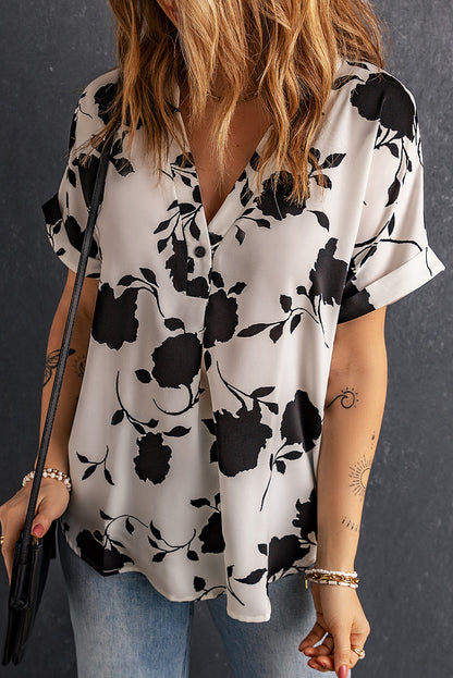 Floral Printed Short Sleeve Blouse