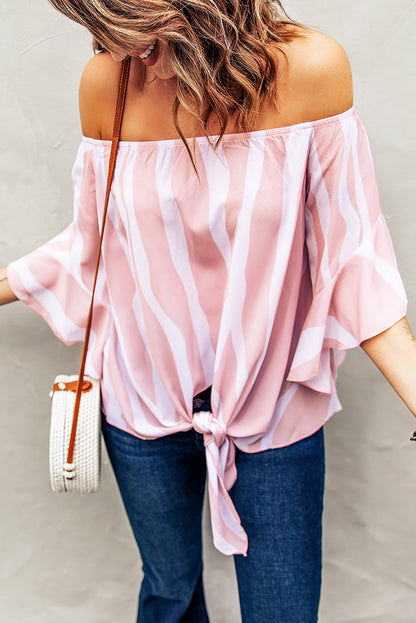 Off The Shoulder Vertical Stripes Blouse