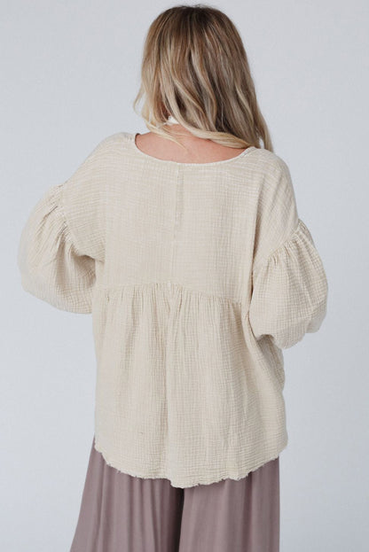 Textured Bubble Sleeves Top