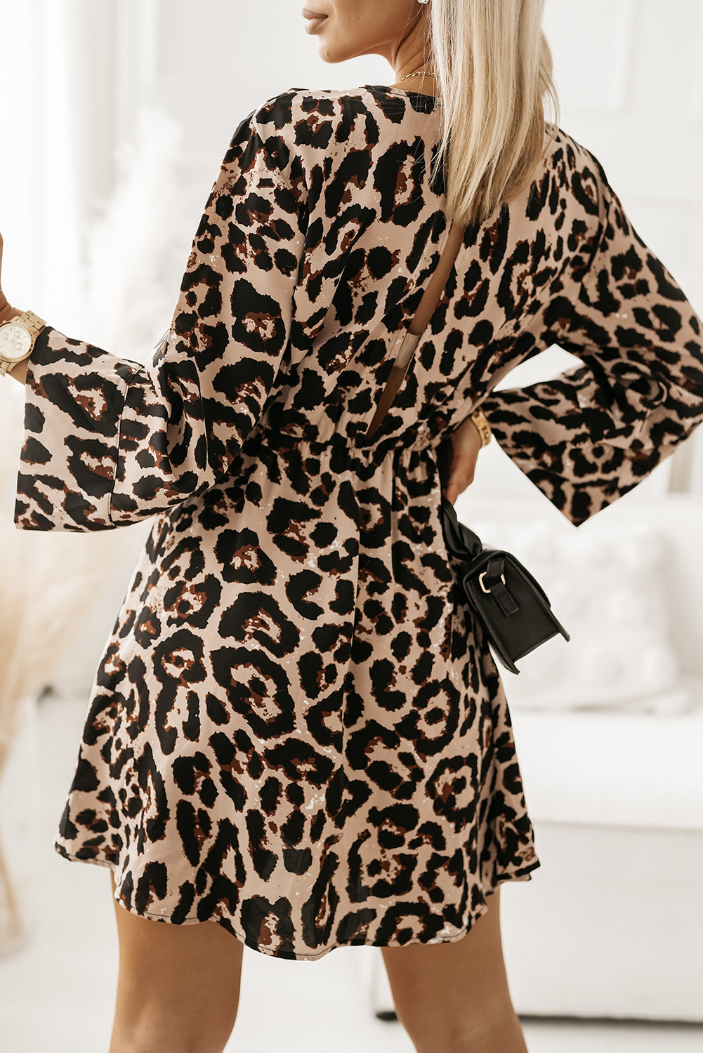 Print Wrapped V Neck Wide Sleeves Shirt Dress