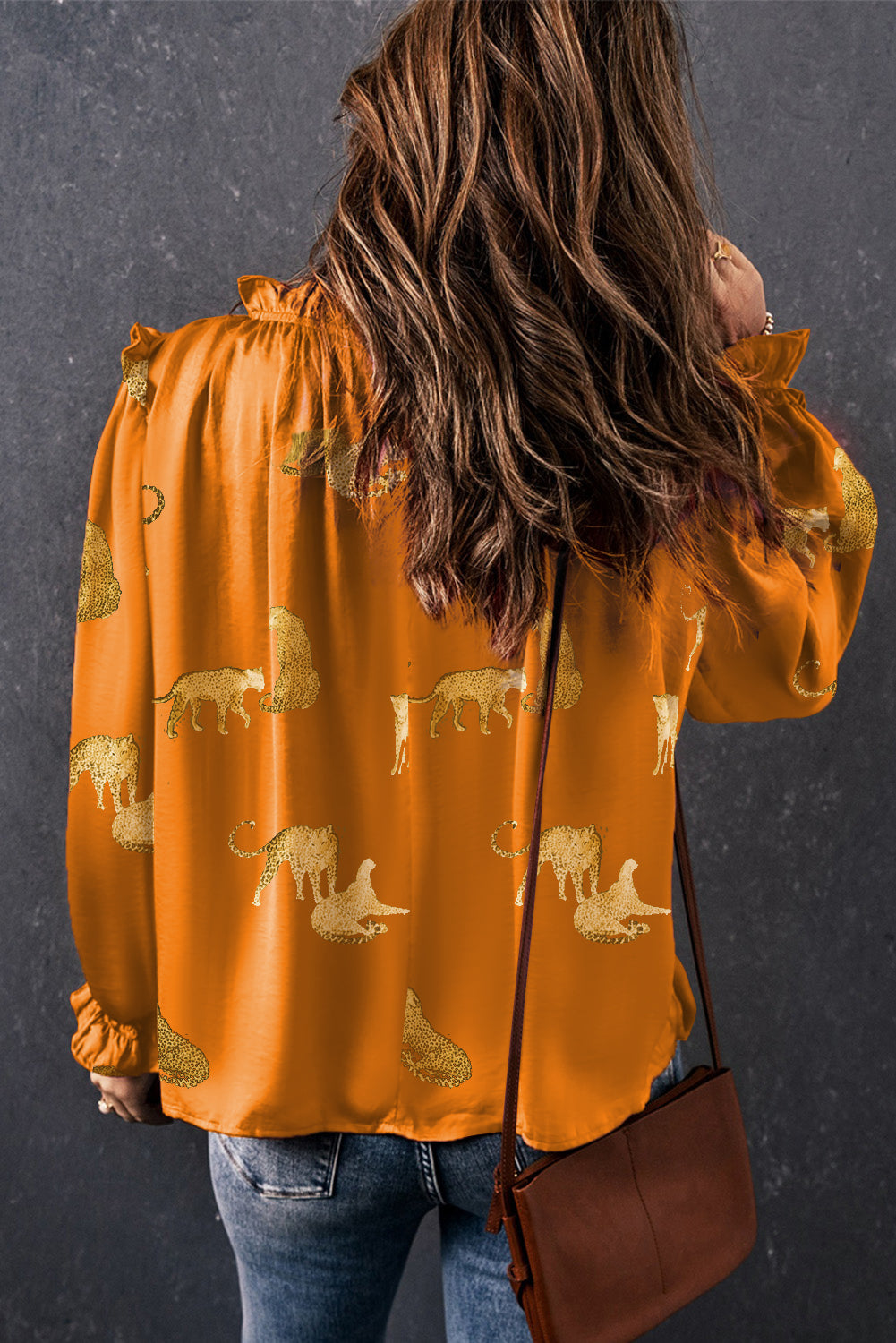 Orange Cheetah Printed Ruffled Sleeve Blouse