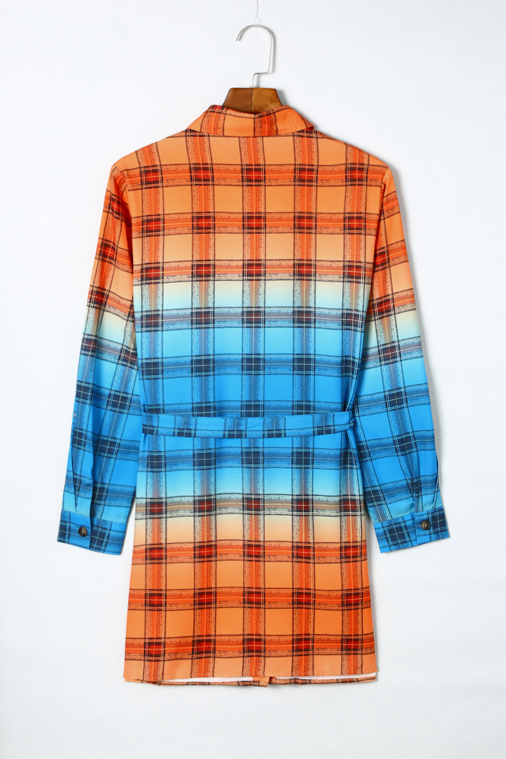 Gradient Plaid Button Front Mini Shirt Dress