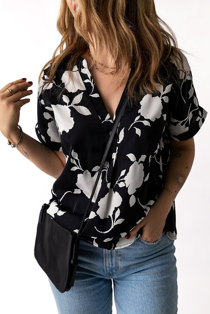 Floral Printed Short Sleeve Blouse