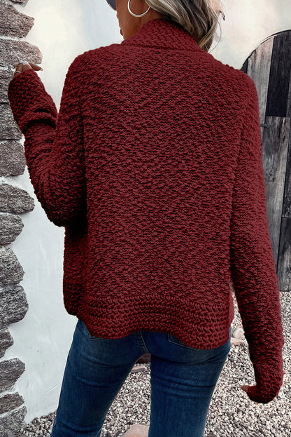 Red Popcorn Knit Open Front Cardigan