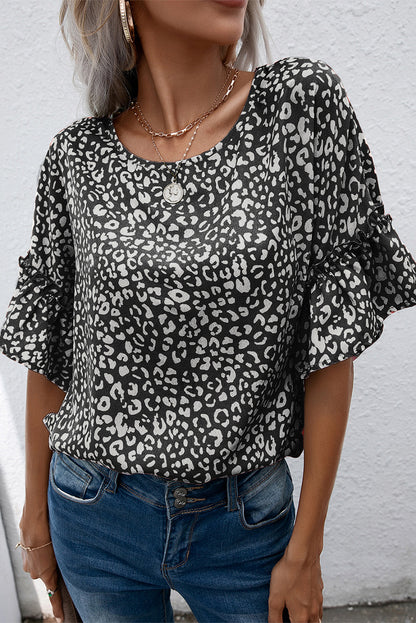 Pink Leopard Spotted Ruffle Sleeve T-Shirt