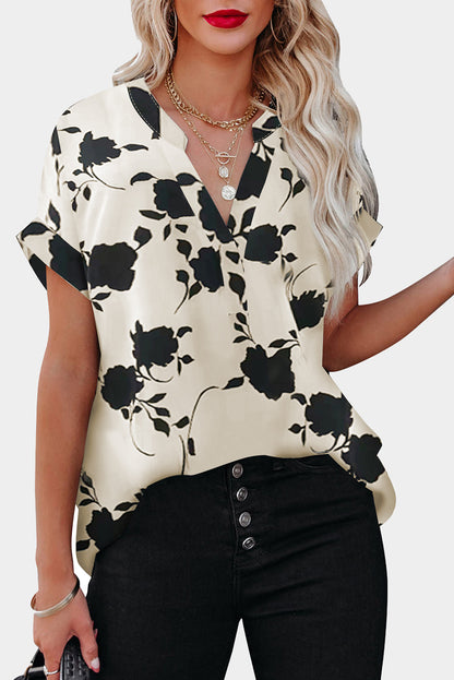 Floral Printed Short Sleeve Blouse