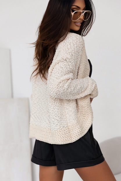 Red Popcorn Knit Open Front Cardigan