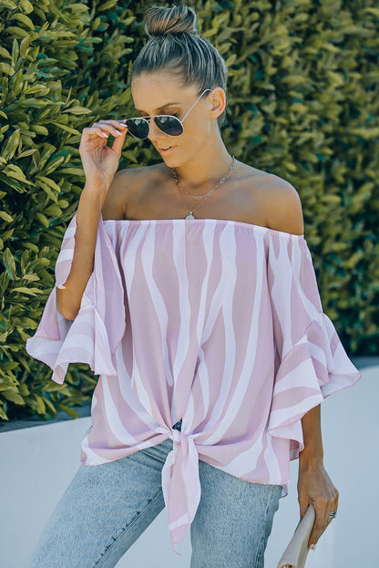 Off The Shoulder Vertical Stripes Blouse