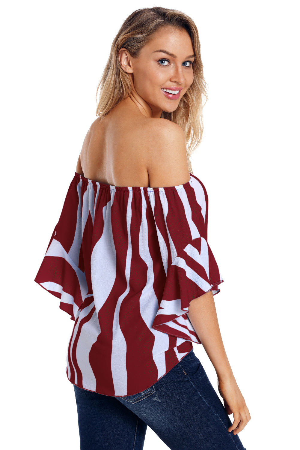 Off The Shoulder Vertical Stripes Blouse