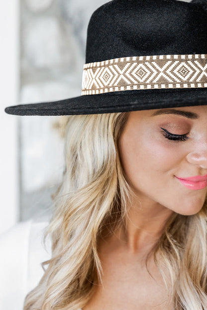 Brown Aztec Embroidery Retro  Flat Fedora Hat