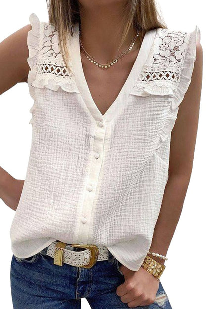 Floral Lace Crochet Textured Sleeveless Shirt