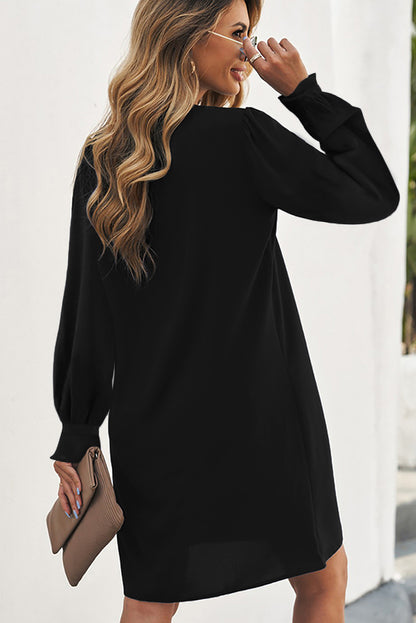 Split V Neck Ruffled Sleeves Shirt Dress