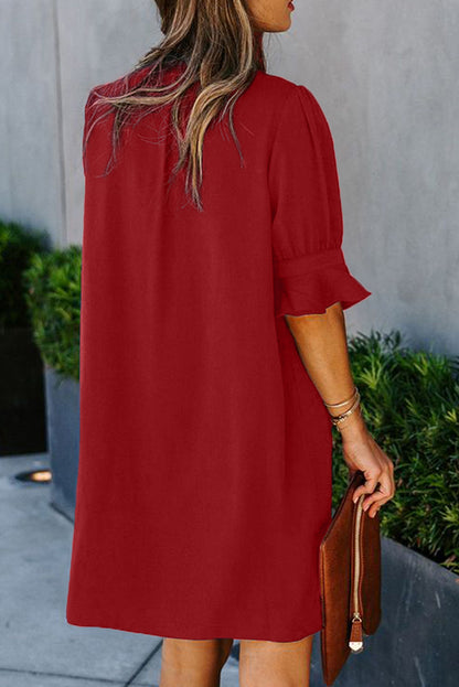 Ruffled Sleeve Shift Dress