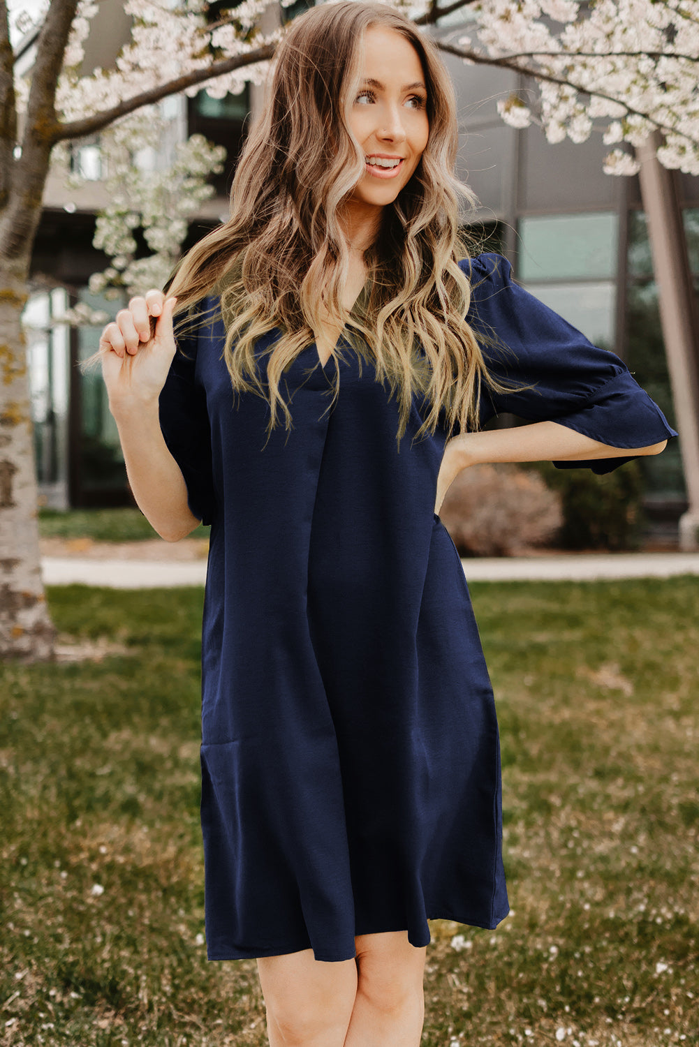 Ruffled Sleeve Shift Dress