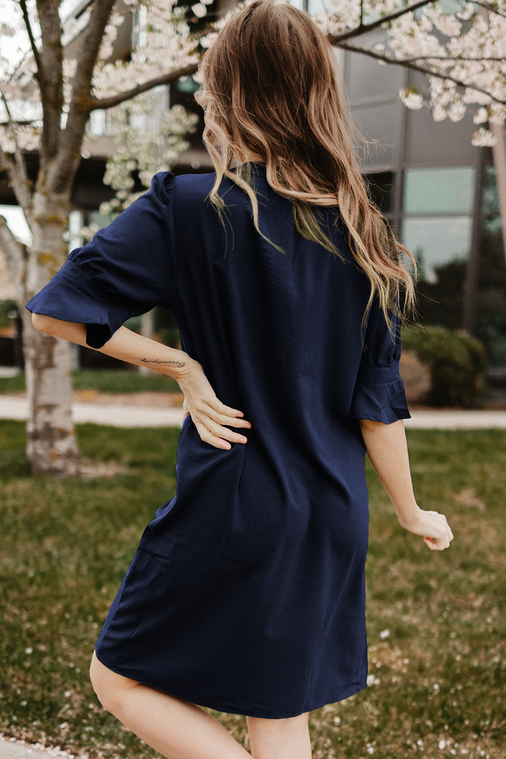 Ruffled Sleeve Shift Dress