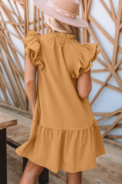 Tiered Ruffled Sleeves Mini Dress with Pockets