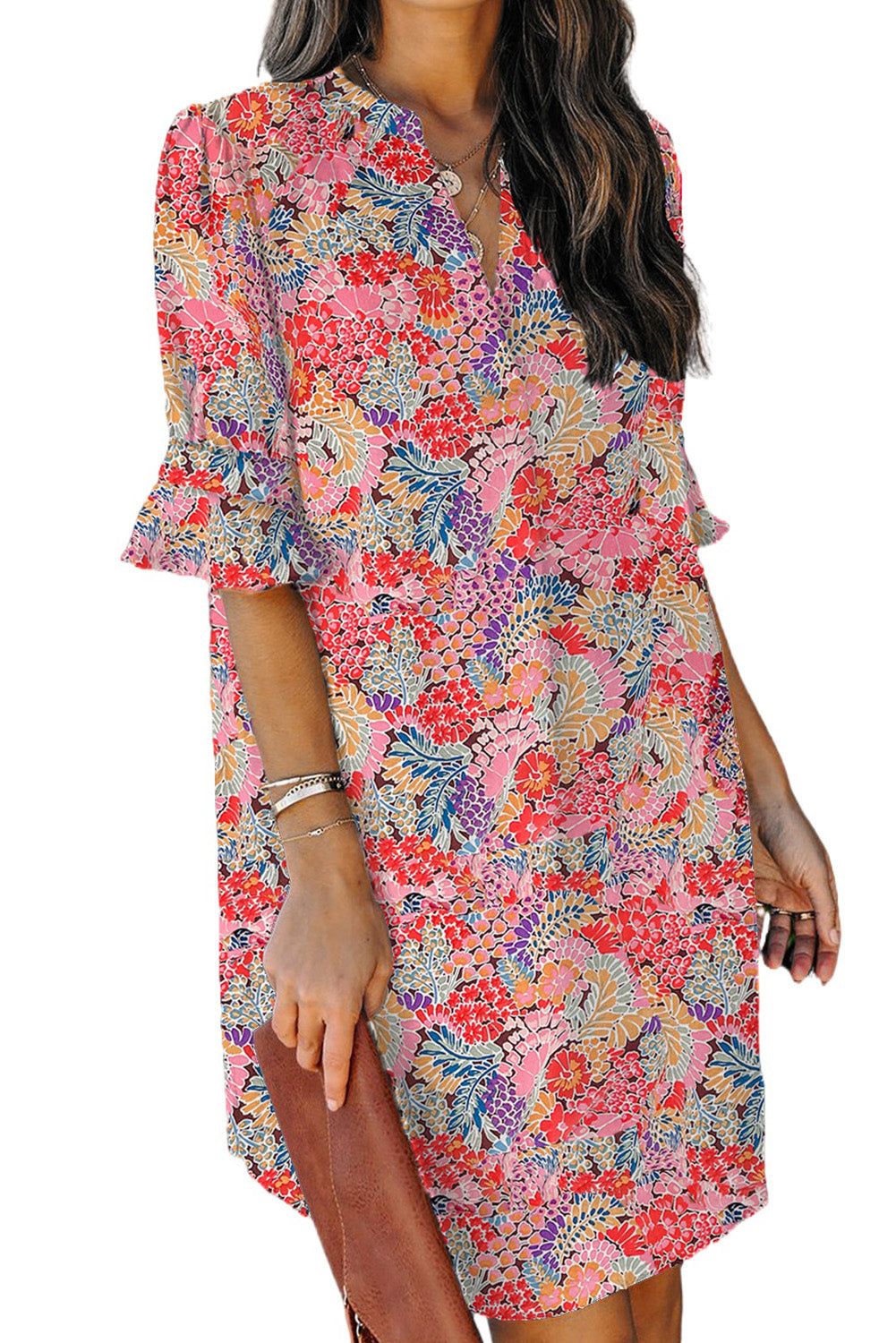 Ruffled Sleeve Shift Dress