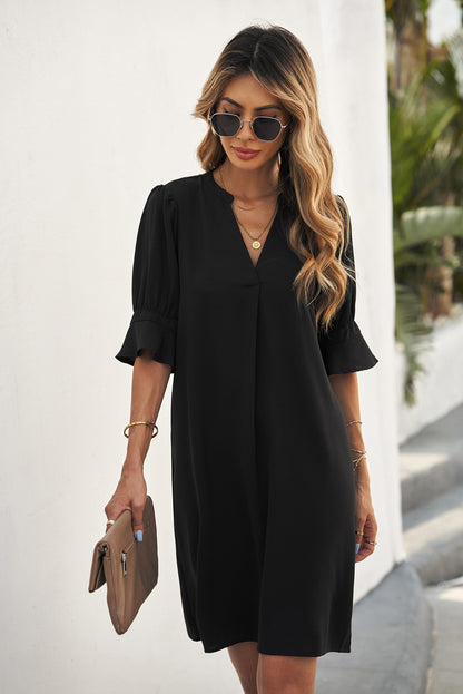 Ruffled Sleeve Shift Dress