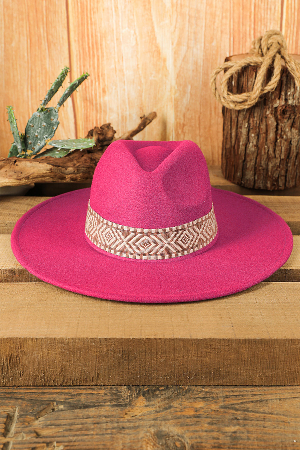 Brown Aztec Embroidery Retro  Flat Fedora Hat