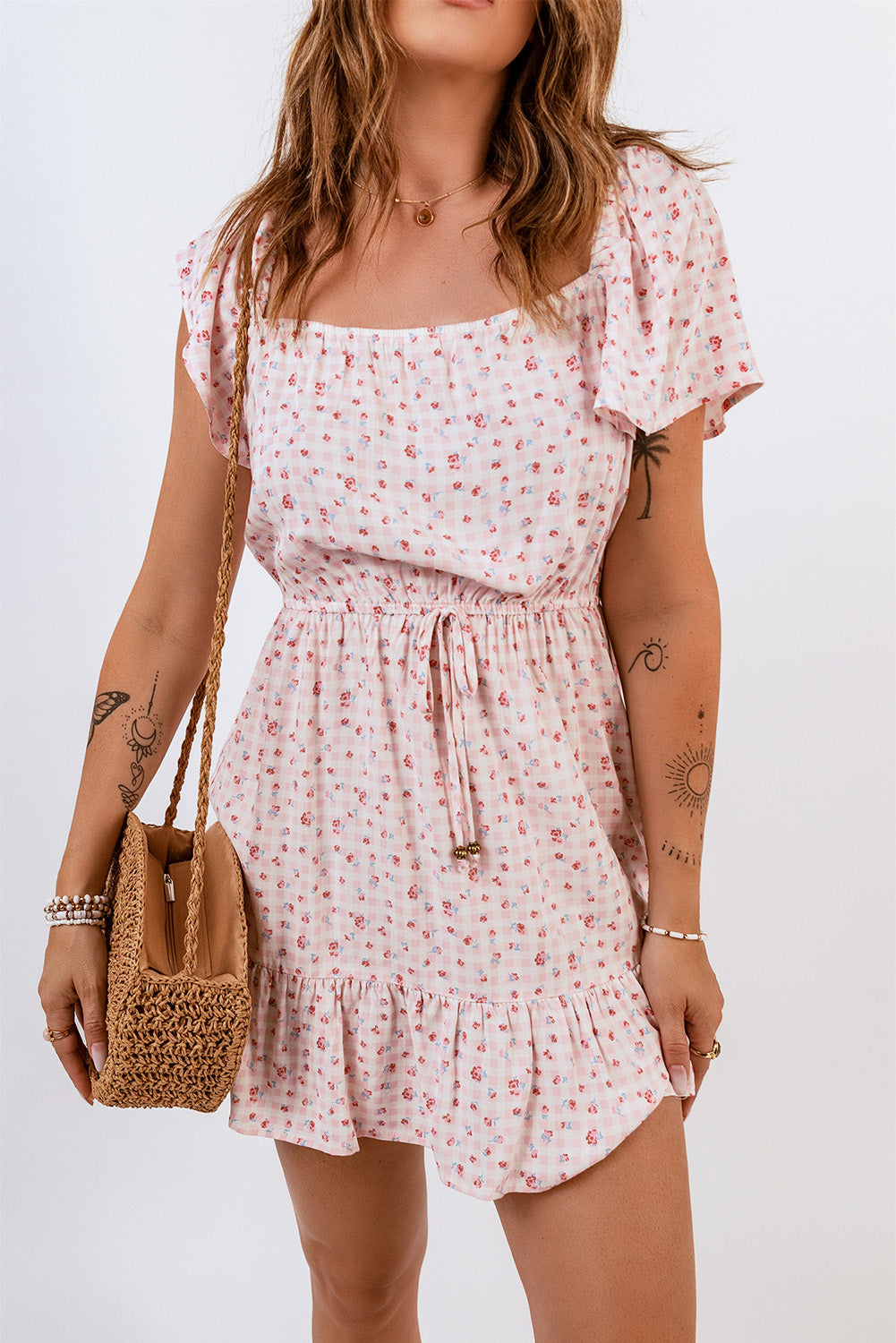 Elastic Waist Ruffled Hem Floral Dress