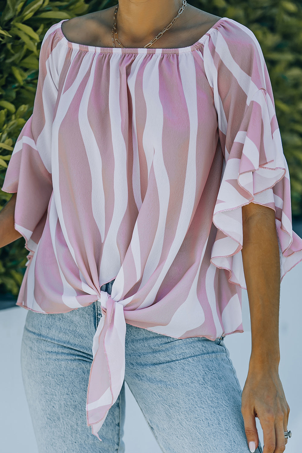 Off The Shoulder Vertical Stripes Blouse