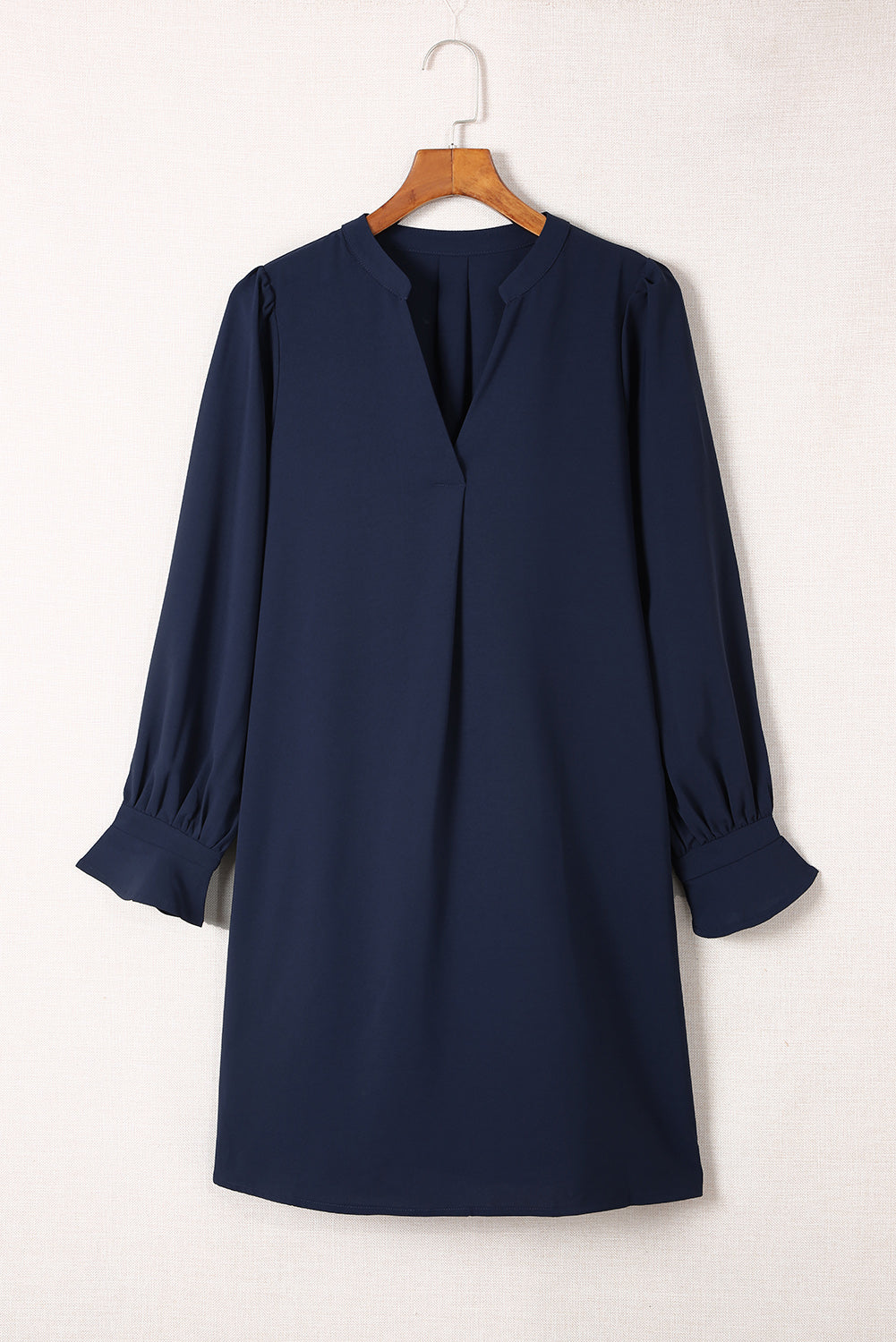 Split V Neck Ruffled Sleeves Shirt Dress