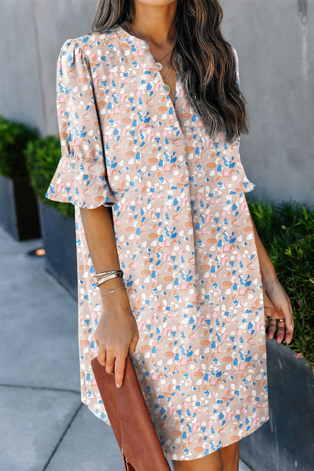 Ruffled Sleeve Shift Dress