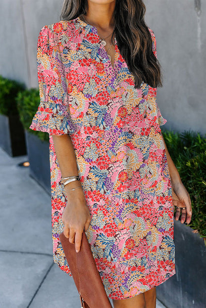 Ruffled Sleeve Shift Dress