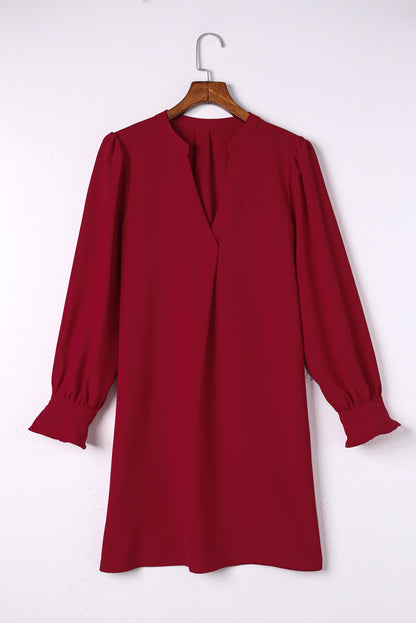 Split V Neck Ruffled Sleeves Shirt Dress