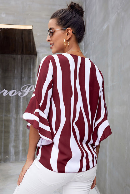 Vertical Stripes V Neck 3/4 Sleeve Blouse