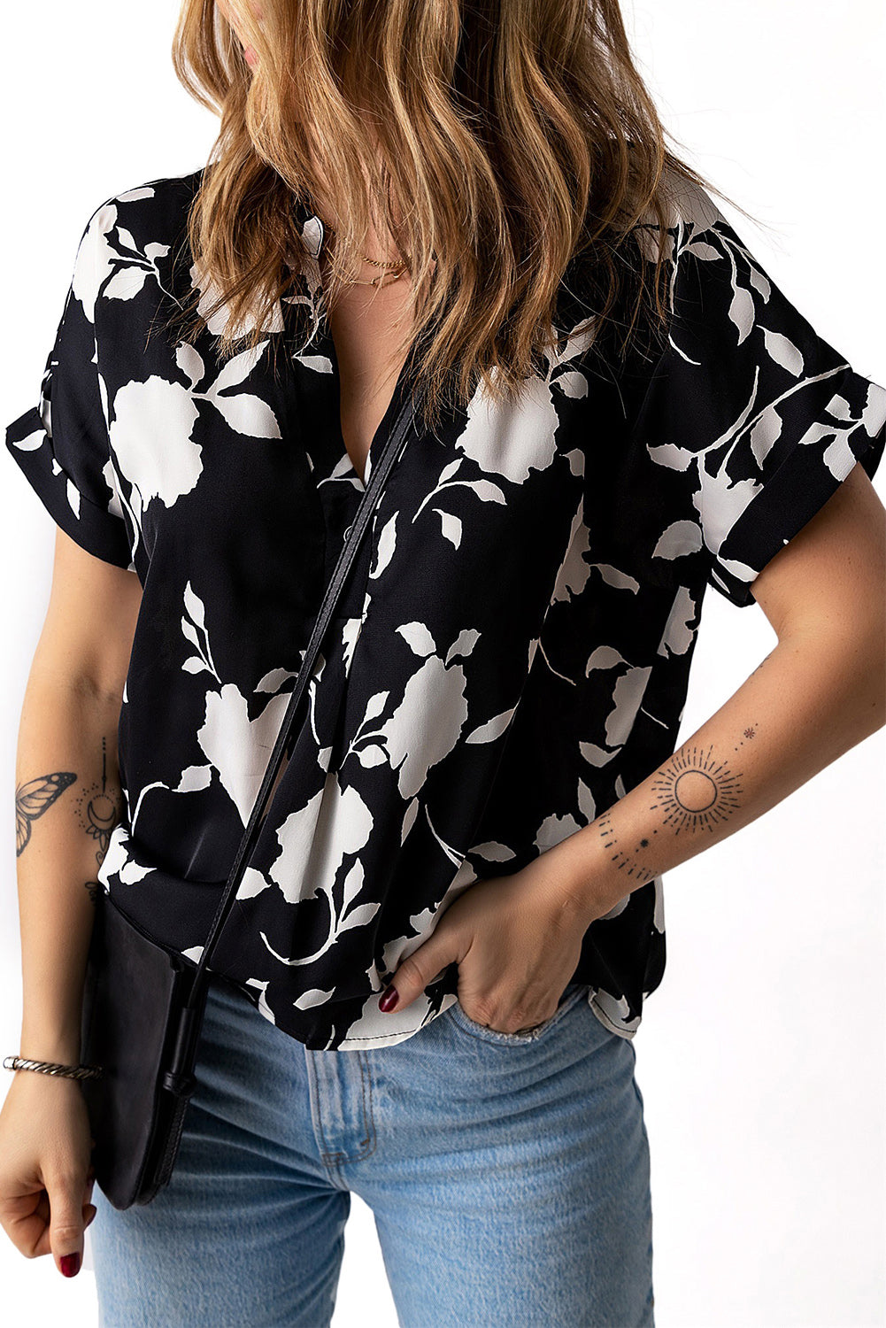 Floral Printed Short Sleeve Blouse