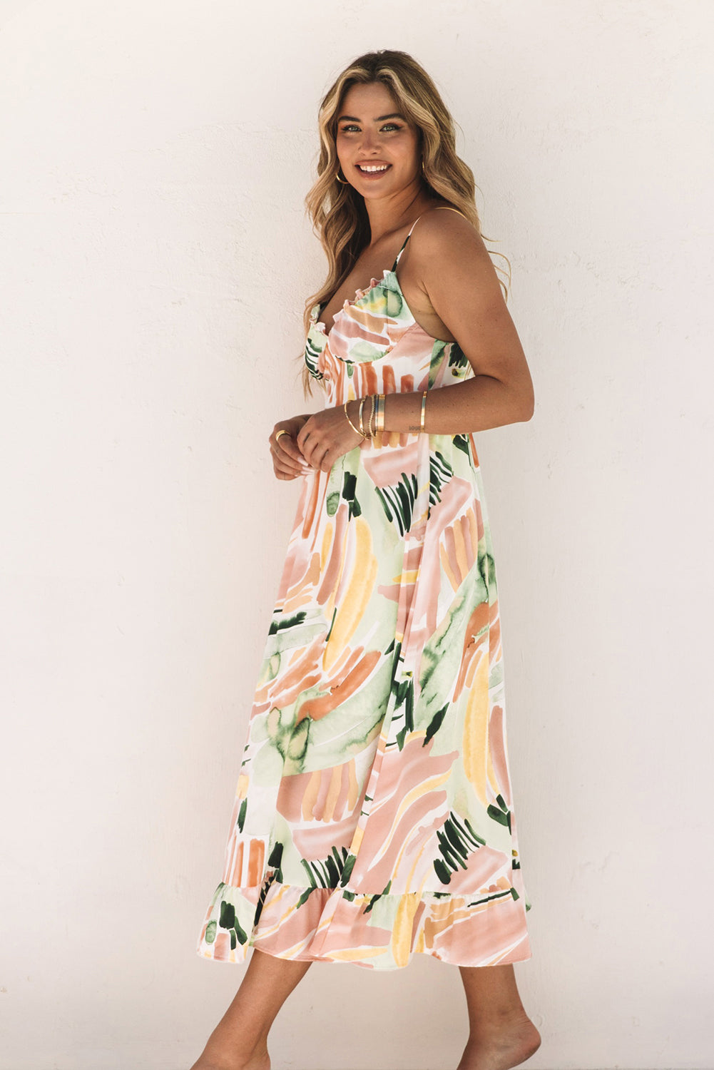 Multicolor Spaghetti Straps Graffti Print Long Dress