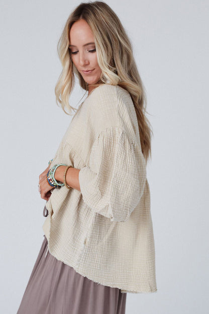 Textured Bubble Sleeves Top