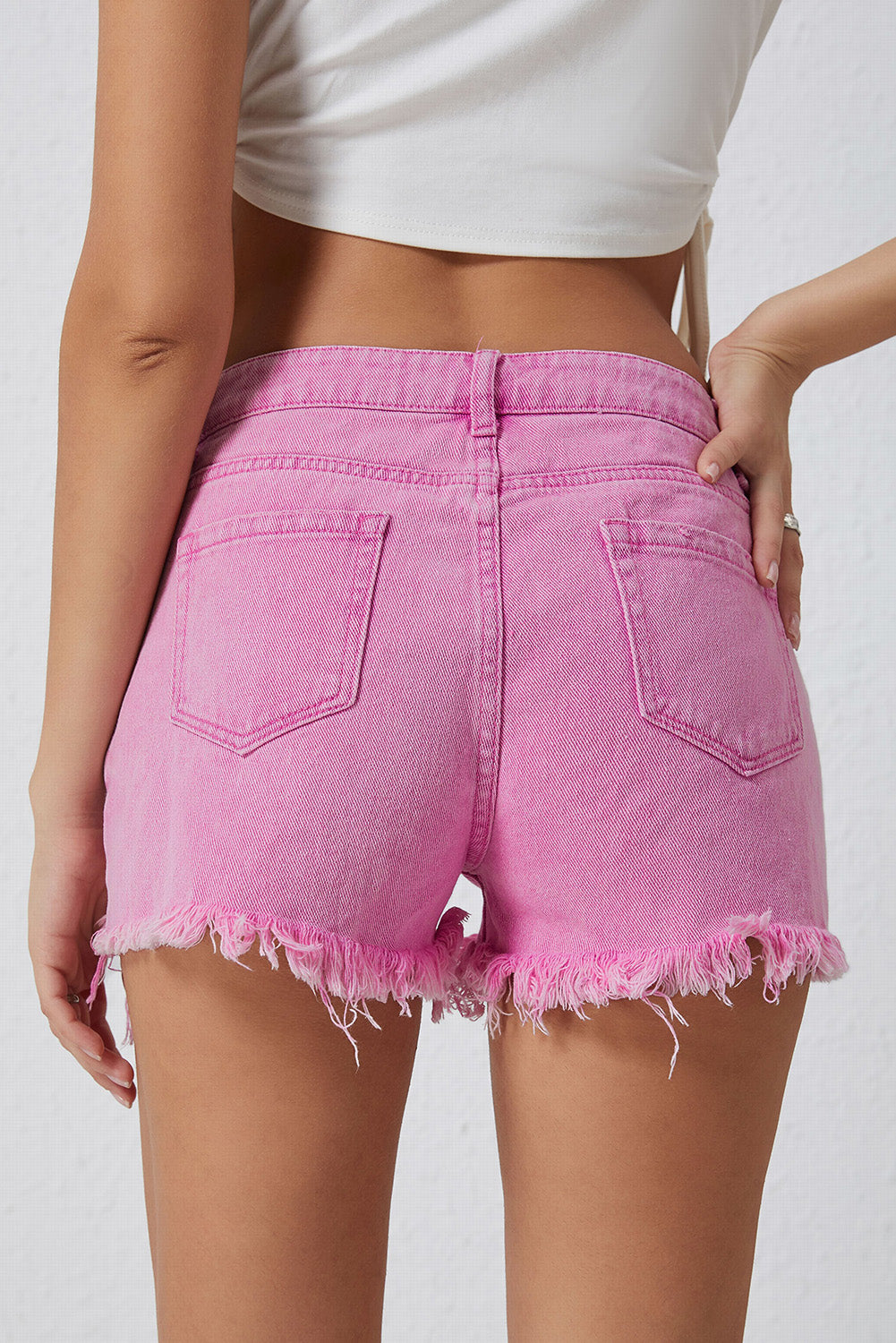 Sky Blue High Rise Crossover Waist Denim Shorts