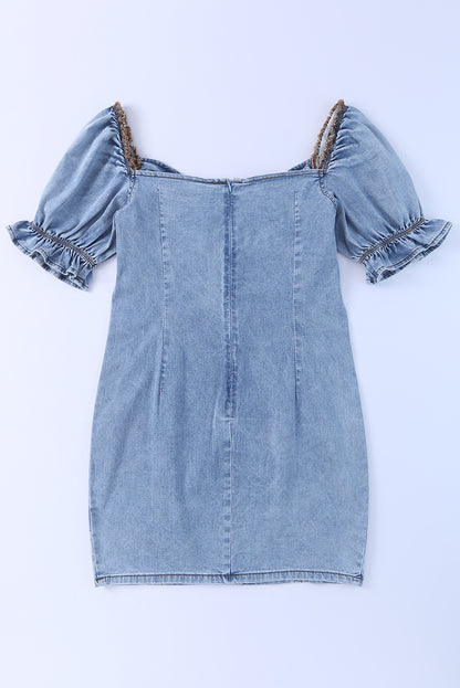 Sky Blue Buttoned Denim Bodycon Mini Dress