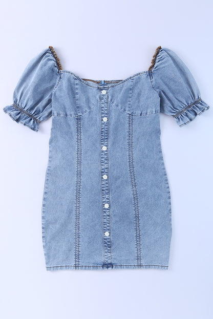 Sky Blue Buttoned Denim Bodycon Mini Dress