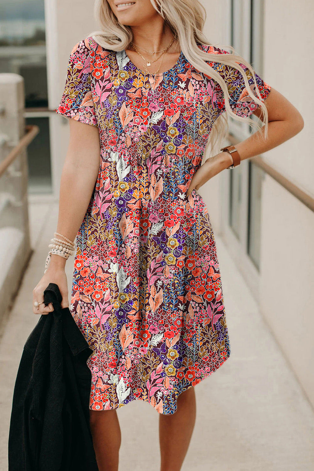 Red Leopard Print Short Sleeve A-line Dress