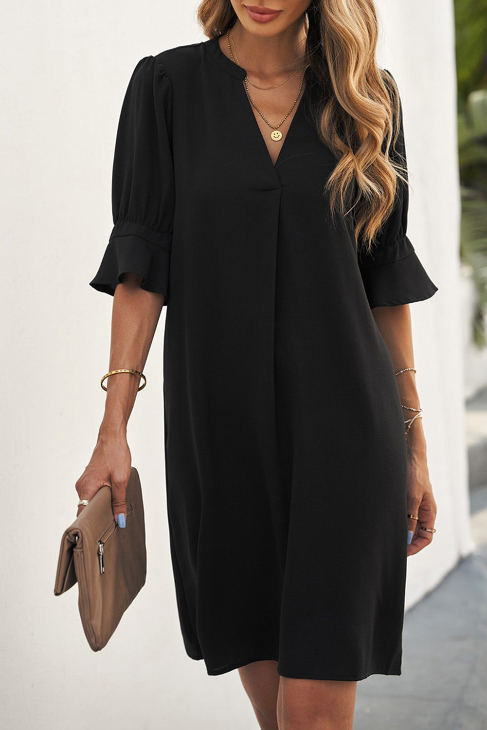 Ruffled Sleeve Shift Dress