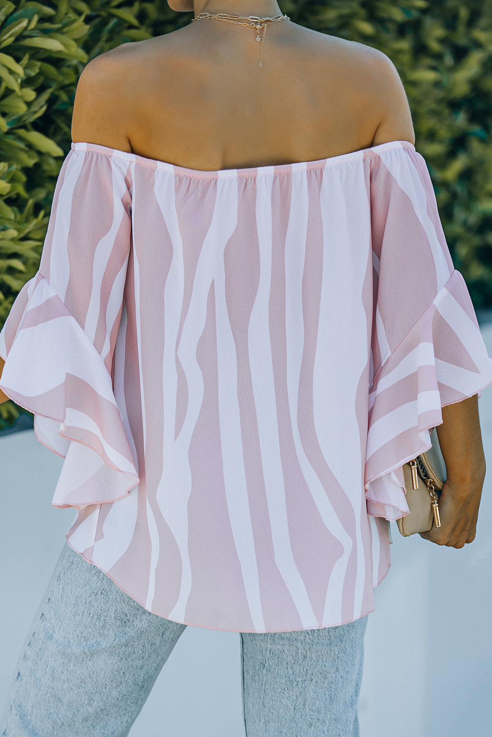 Off The Shoulder Vertical Stripes Blouse