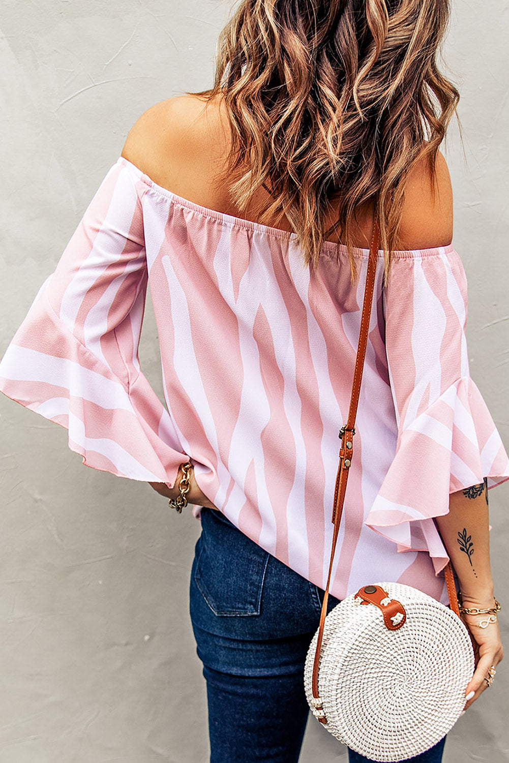 Off The Shoulder Vertical Stripes Blouse