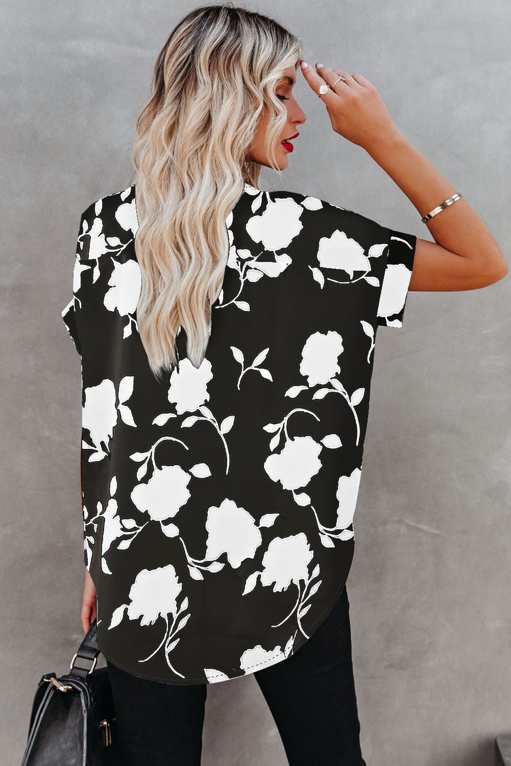 Floral Printed Short Sleeve Blouse