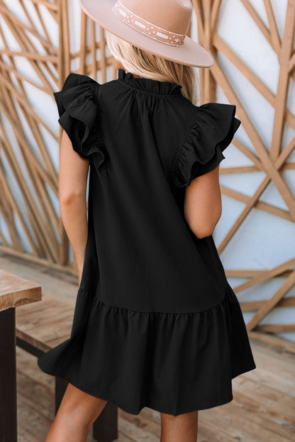 Tiered Ruffled Sleeves Mini Dress with Pockets