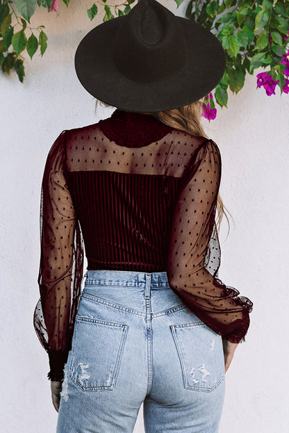 Sheer Dotty Long Sleeve Ribbed Velvet Bodysuit