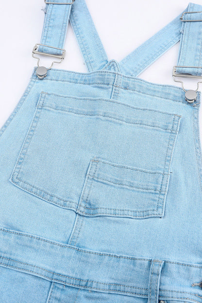 Sky Blue Constructed Bib Pocket Distressed Denim Overalls